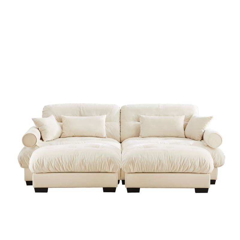 93.7" Velvet 2-Seater Sectional Sofa with Ottoman & Pillows
