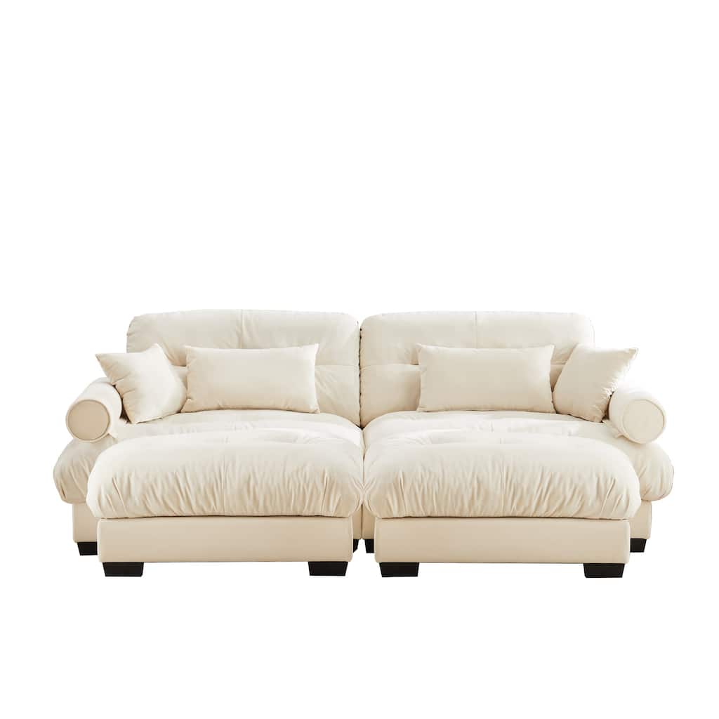 Velvet Fabric Loveseat Couch Modular Sectional Sofa with 2 Ottomans