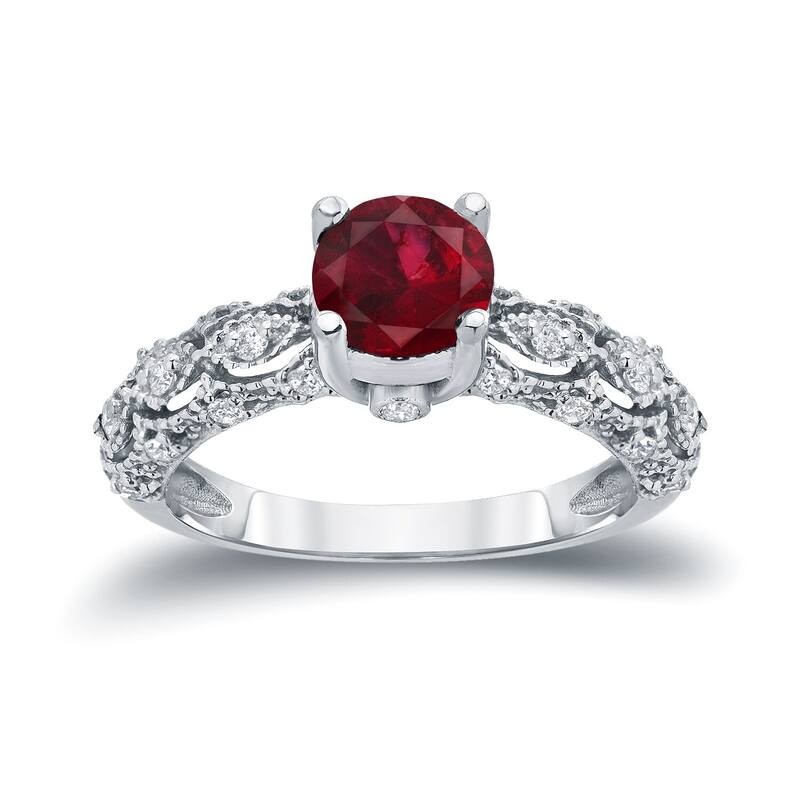 Auriya Vintage 1ct Red Ruby 1/4ctw Diamond Engagement Ring 14k Gold - White - 4