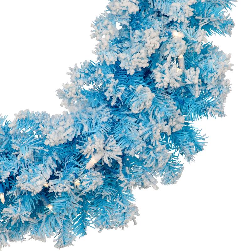 Pre-Lit Flocked Pine Artificial Christmas Wreath - 24" - Sky Blue - Clear Lights