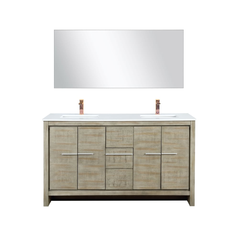Lafarre Bath Vanity with Cultured Marble Top, Sink, Mirror and Rose Gold Faucet