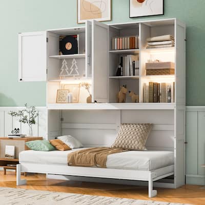 Twin Murphy Bed with Fold-Up Storage Design