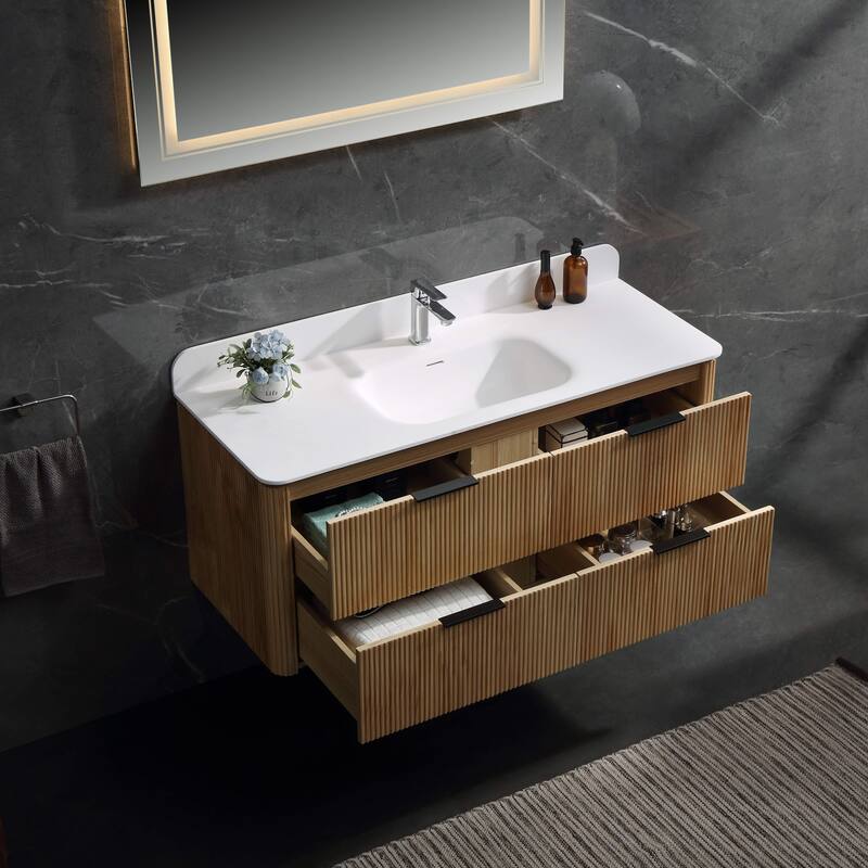 Modland 48" Wall-Mounted Bathroom Vanity with Acrylic Top Integrated Sink & Overflow