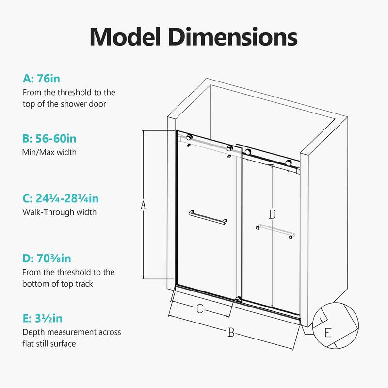 56-60 inches W *76 inches H Frameless Double Sliding