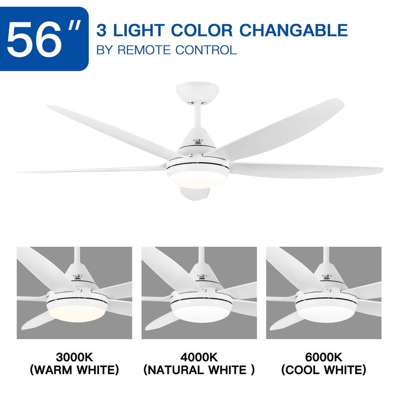 56 in. Dimmable Integrated LED Indoor White Ceiling Fan with Reversible Motor and Remote - 56 INCHES