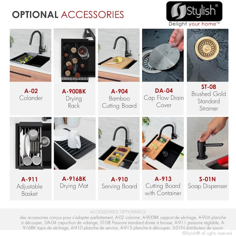 STYLISH Dual Mount 22" Single Bowl Composite Granite Kitchen Sink - 22" x 17.5" x 8.25"