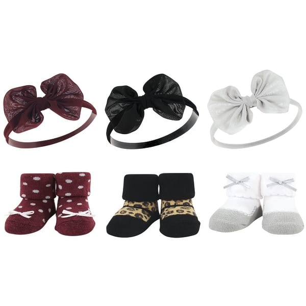 slide 1 of 1, Hudson Baby Infant Girls Headband and Socks Giftset, Burgundy Leopard, One Size - Burgundy Leopard Burgundy Leopard - One Size