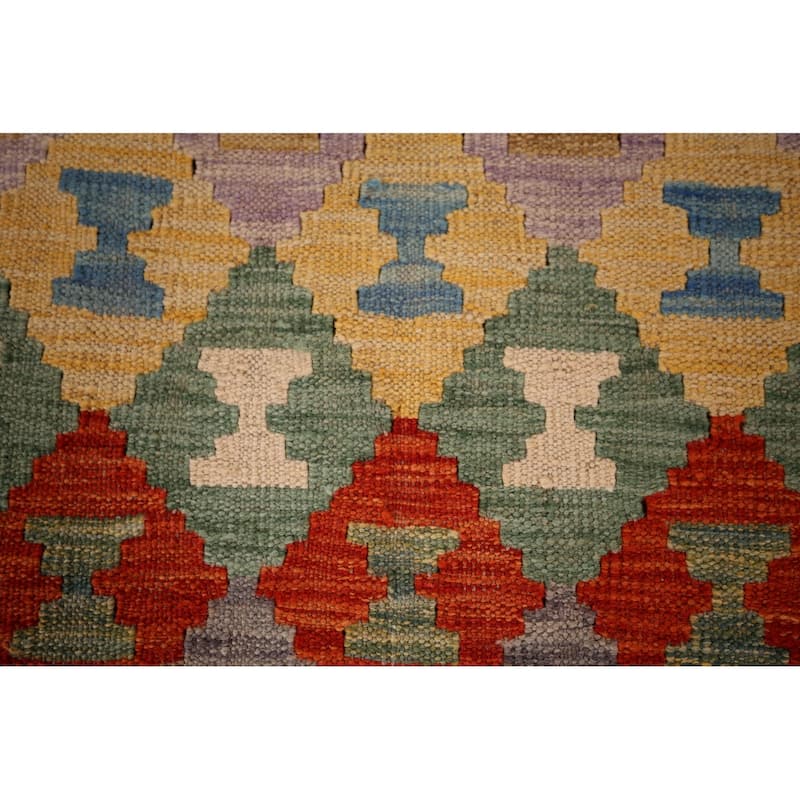 Geometric Kilim Oriental Area Rug Hand-Woven Wool Carpet - 5'2"x 6'6"