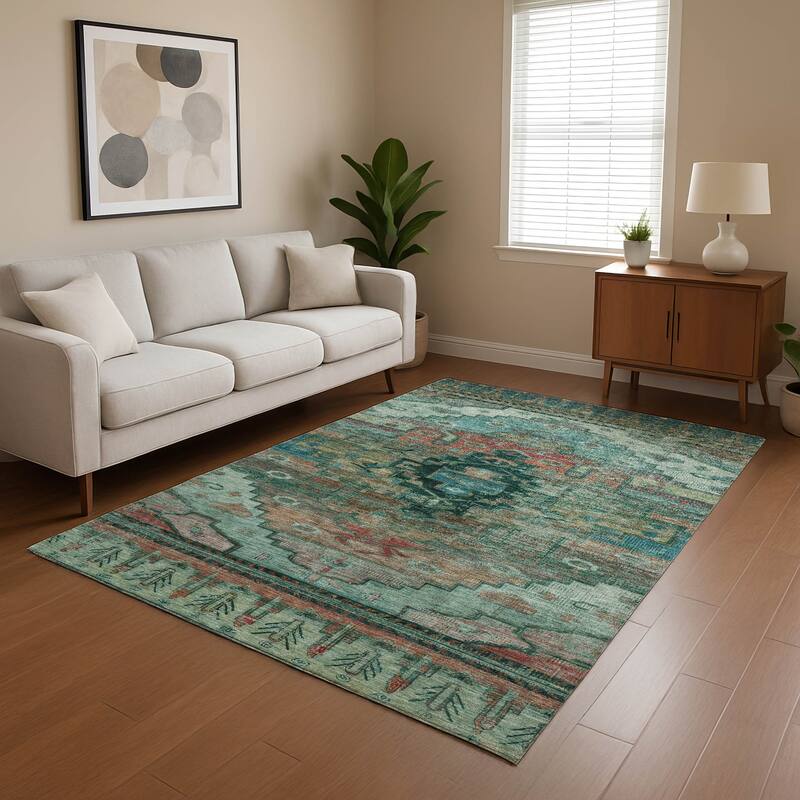 Premium Washable Super Soft Global Traditional Mayfield Rug - Teal - 3' x 5'
