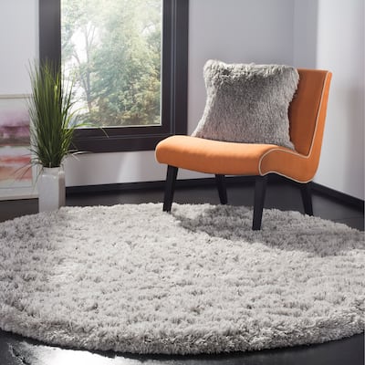 SAFAVIEH Polar Shag Bibi Glam Solid 3-inch Extra Thick Rug - Silver - 4' Round