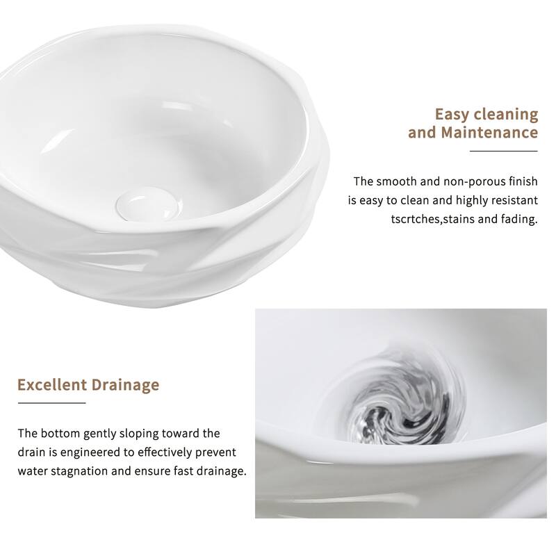 GDFStudio - Arlo Artistry Compact Modern Textured Ceramic Vessel Sink with Bas Relief Surface, No Drain and Faucet Hole