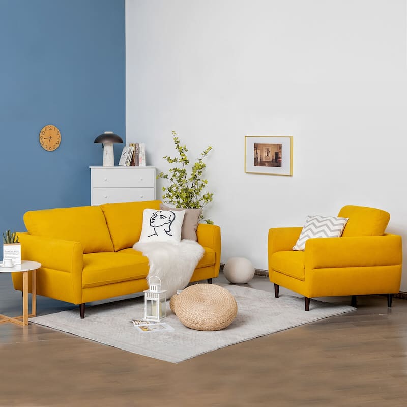 Gymax 2 Pieces Living Room Sofa Set Modern Fabric Sofa Couch & Accent