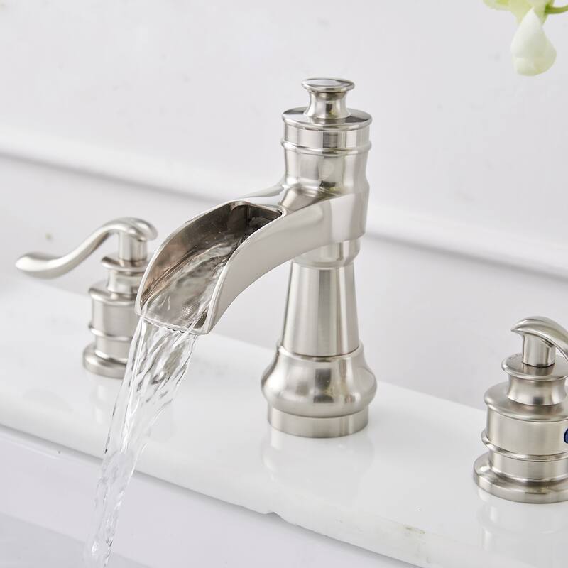 Nickel Waterfall 2 Handle Widespread Bathroom Faucet