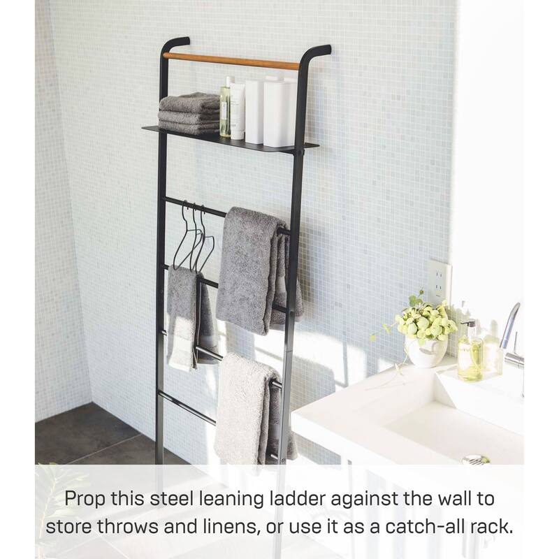 Yamazaki Home Leaning Storage Ladder - Two Styles, Steel, Shelf, Holds 33 lbs - L 9.84 x W 25.98 x H 62.99 inches