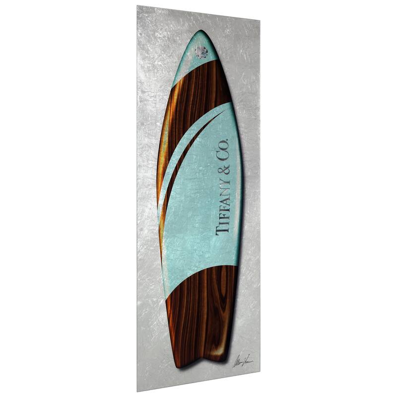 "Fashion T Blue Surfboard" Reverse Printed Tempered Glass with Silver Leaf