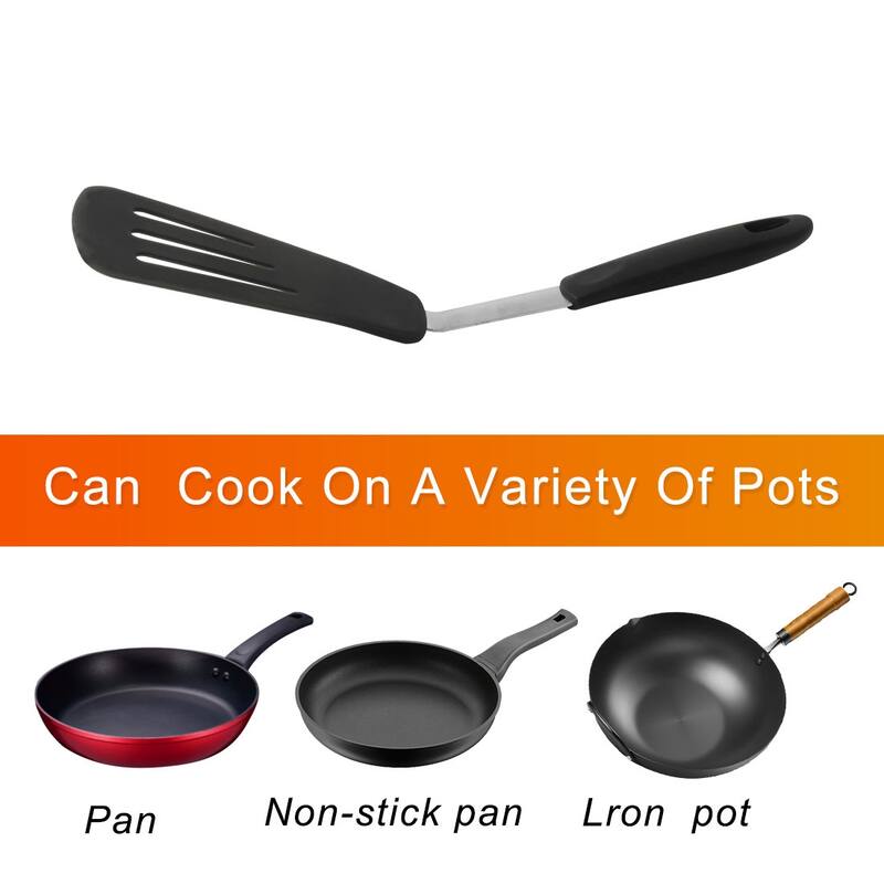 Silicone Slotted Turner Heat Resistant Non Stick for Kitchen Cooking Black