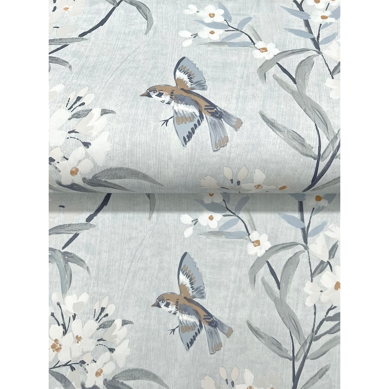 Chesapeake Tea Olive Light Blue Finch Frolic Wallpaper