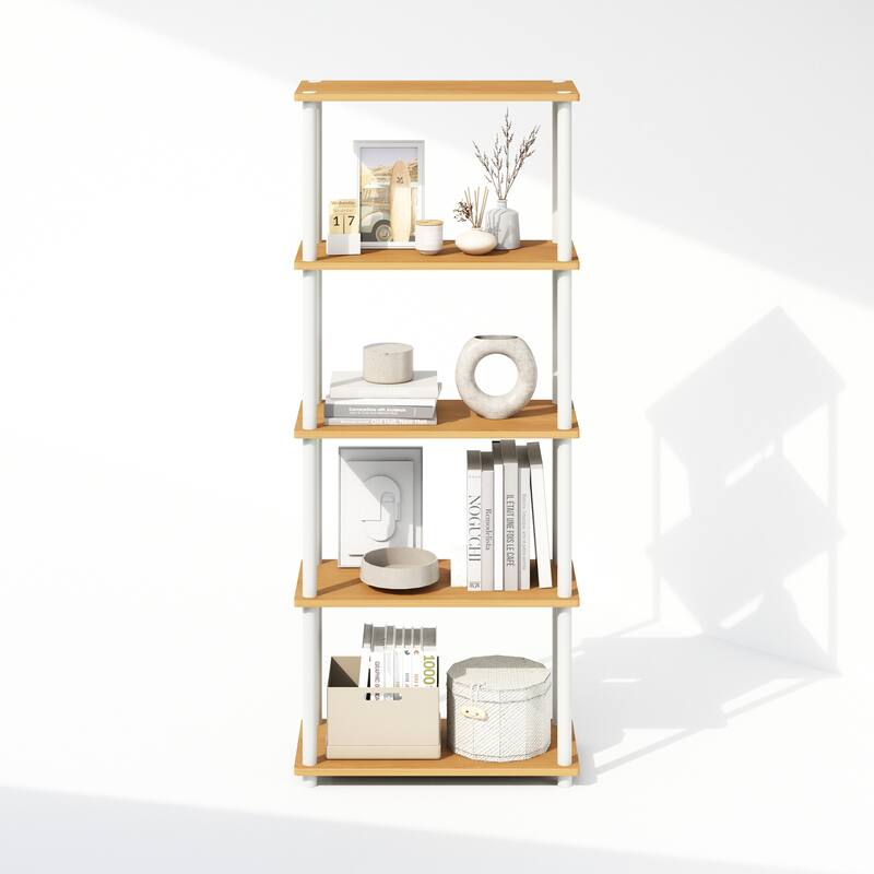 57.4 in. Tall Beech/White Wood 4-Shelf Bookcase