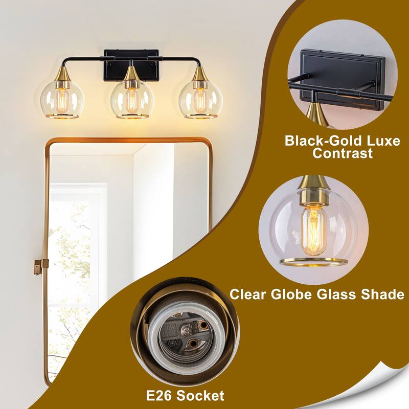 Starsky 3/4 Lights Modern Vanity Light Clear Globe Glass Shades