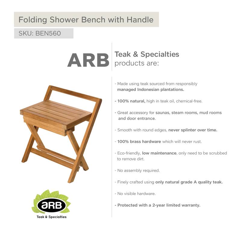 Teak Shower Bench Folding 16" (40 cm) with handle