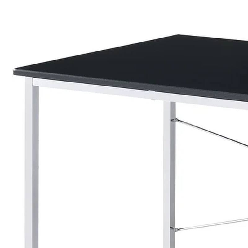 Mayo 47 Inch Rectangular Desk Console Table, Crossed Bars, Black, Chrome