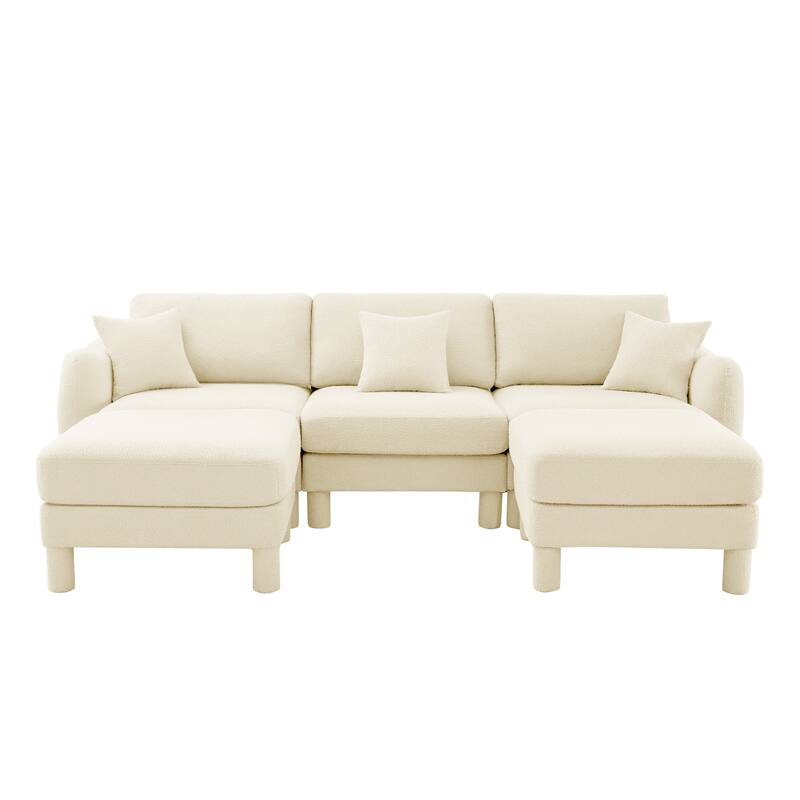 109.4" 3-Seater Modern Upholstered Sofa Couch, Deep-Seat Sectional Sofa with Shell-Shaped Armrests, Leisure Sofa for Living Room