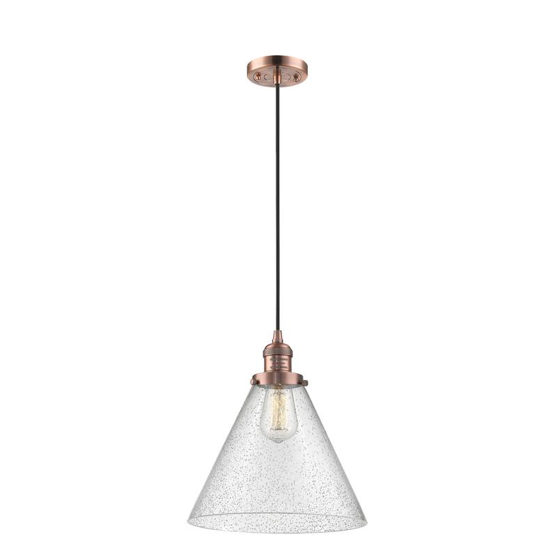 Innovations Lighting Franklin Restoration Cone - 1 Light 12" Cord Hung Mini Pendant - Antique Copper/Seedy