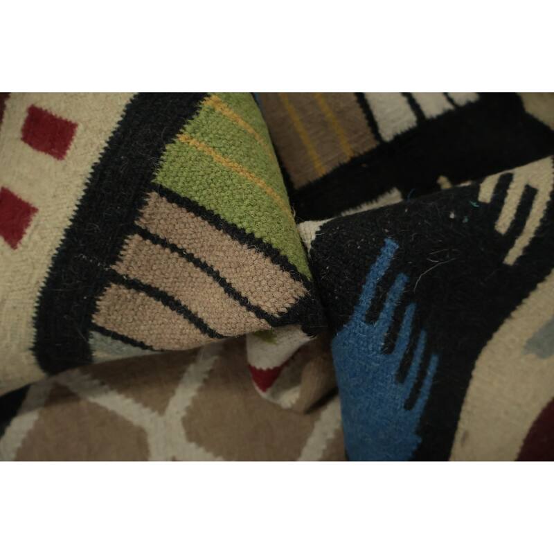 Hand Woven Oriental 100% Wool Carpet Southwestern Modern Multi-Colored Kilim Area Rug - 10' 3'' X 8' 5''