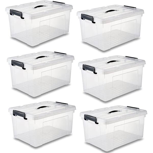 6Pack 42 Qt Clear Plastic Storage Totes with Latching Lids Bed Bath