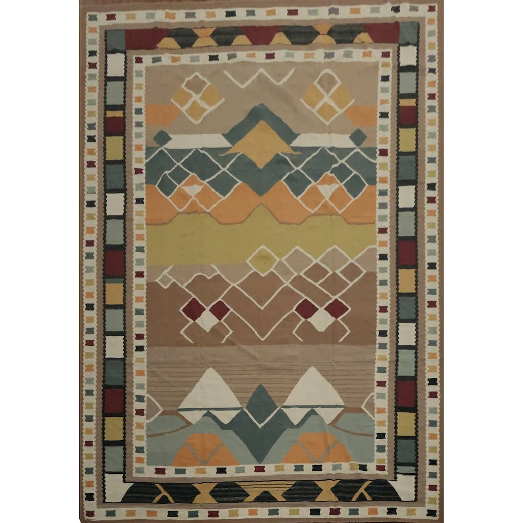 Hand Woven Oriental 100% Wool Carpet Southwestern Tribal Brown Kilim Area Rug - 14' 3'' X 11' 10''