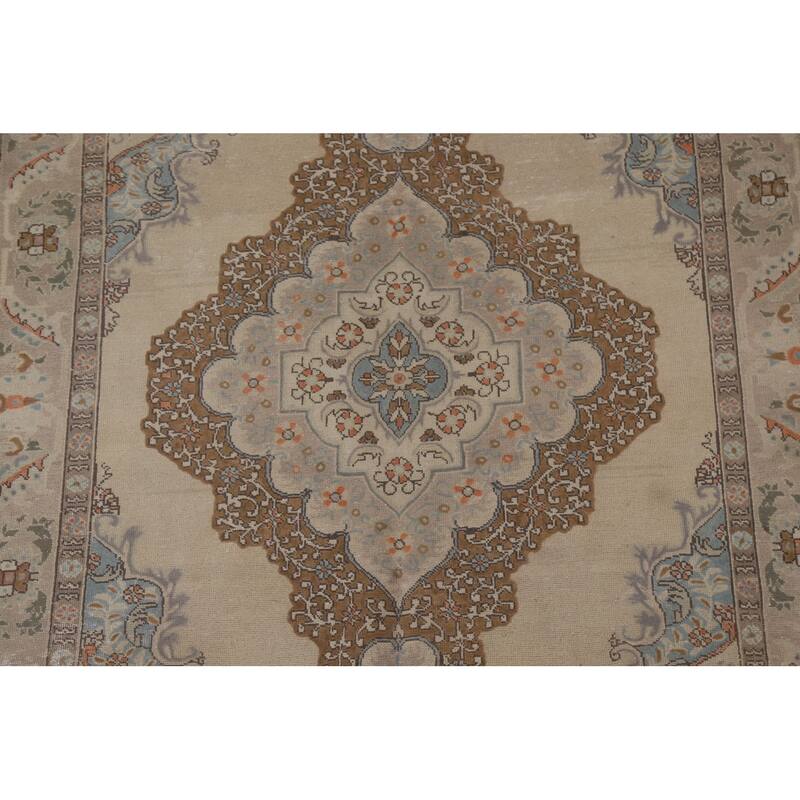 Vintage Medallion Distressed Tabriz Persian Rug Handmade Wool Carpet - 6'6" x 9'6"