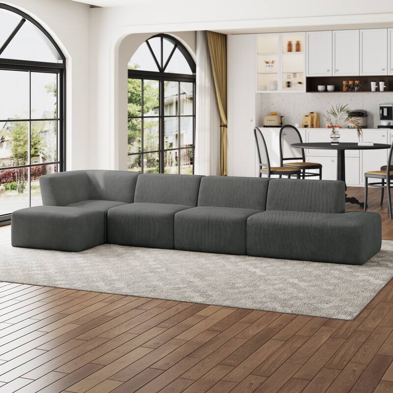 Oversized Corduroy Modular Sectional Fabric Sofa - GRAYSIDE CHAIR&ARMCHAIR&OTTOMAN&2 ARMLESS