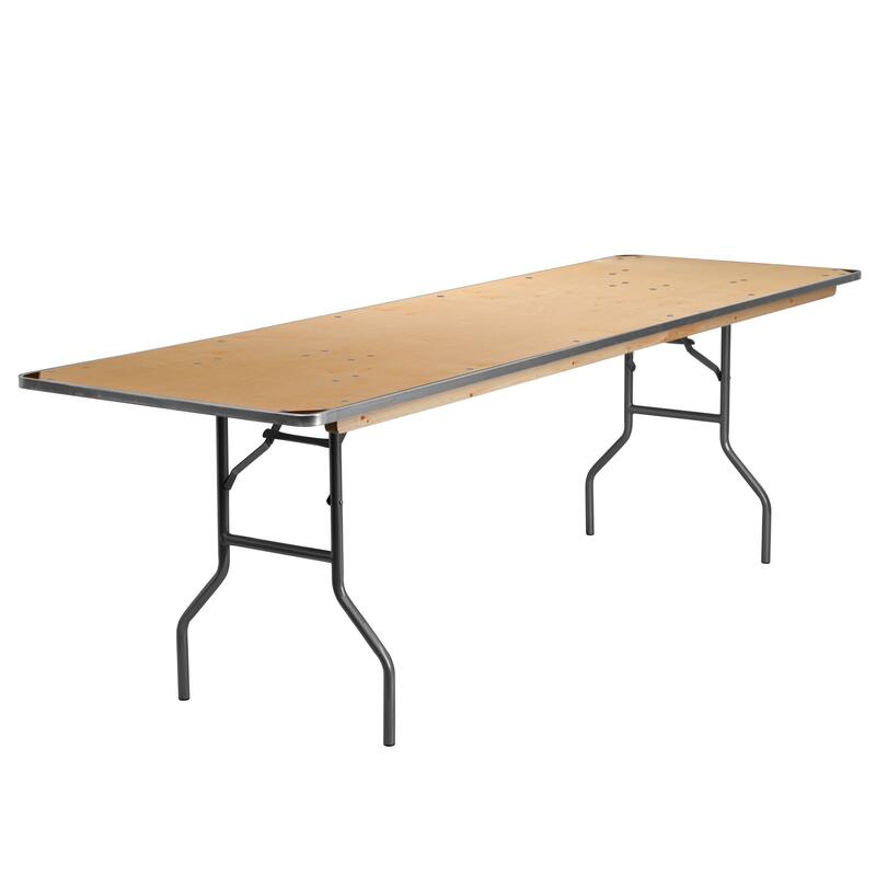 8-Foot Rectangular Birchwood Folding Banquet Table with Corner Guards - Natural