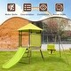 preview thumbnail 7 of 7, 4-in-1 Swing Set with Covered Playhouse Fort and Height Adjustable Baby Seat-Green - Multi