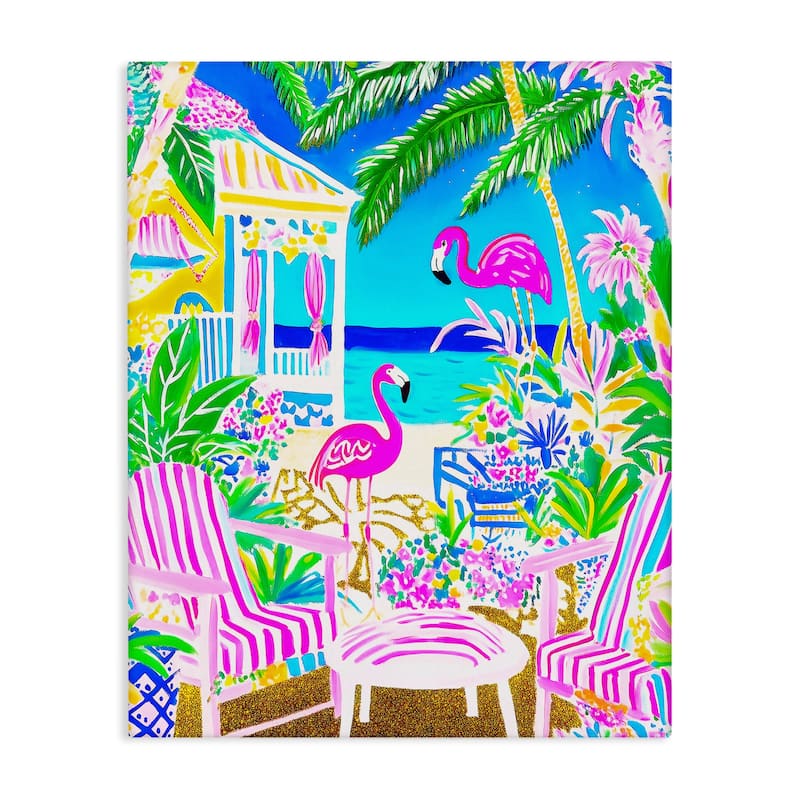 Stupell Vivid Flamingos on Tropical Beach Canvas Wall Art Design By Jess Stempel - 36 x 48