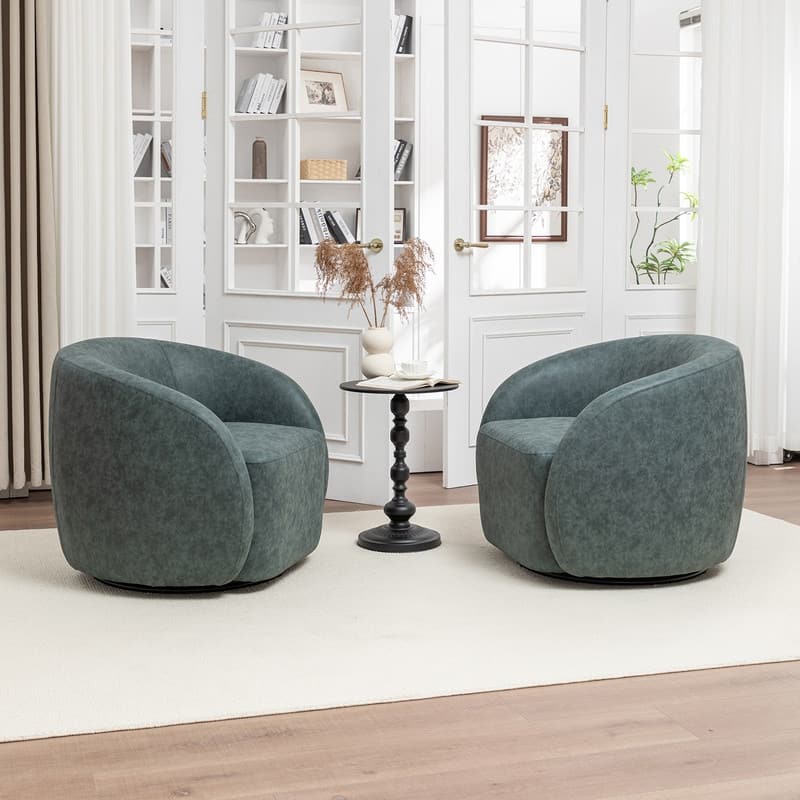 SEYNAR Modern Glam PU Leather 360 Degree Swivel Accent Armchair Set of 2