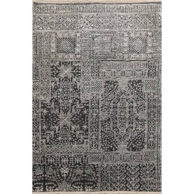 Hand Knotted Charcoal Tibetan Wool Transitional Oriental Area Rug - 2' x 3'
