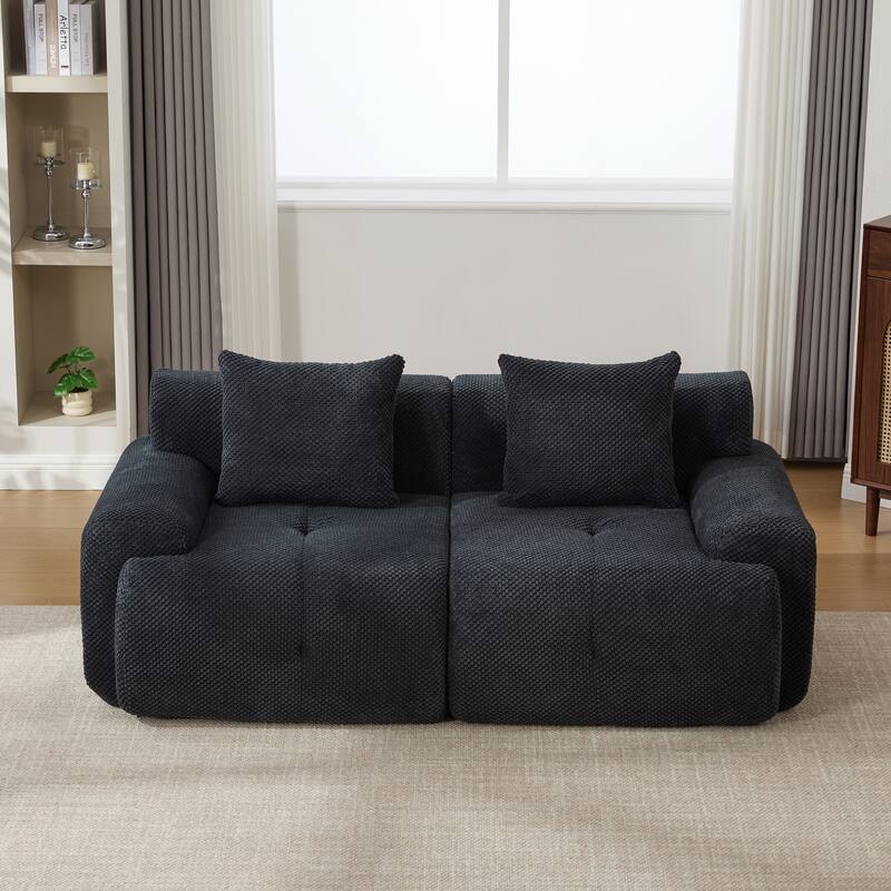 73" Modern Modular Sectional Sofa Loveseat, 2 Seater Tufted Comfy Cloud Tufted Floor Convertible Couch with 2 Pillows