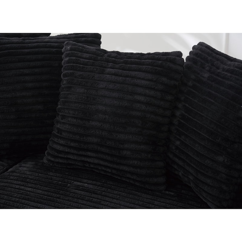 Black 111" Corduroy L-Shaped Sectional Sofa with Right Chaise & 8 Pillows