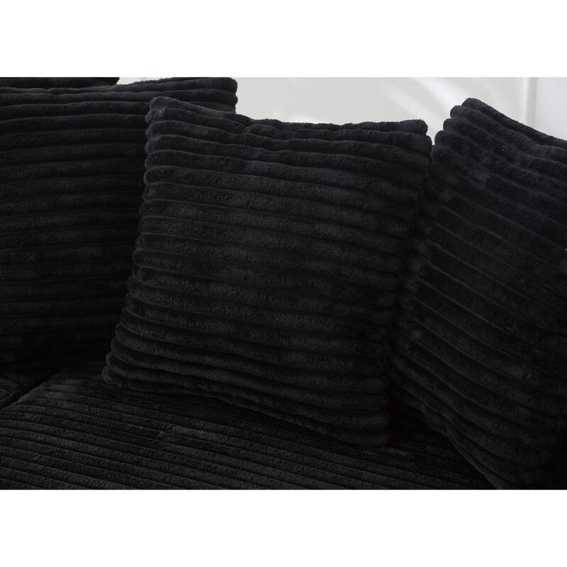 Oversized Two-Piece Corduroy L Shaped Sofa with Right Chaise Daybed and Eight Throw Pillows, Black