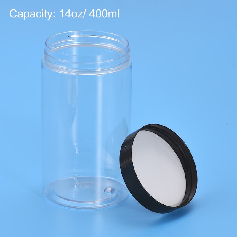 Round Plastic Jars with Black Screw Top Lid, 2Pcs