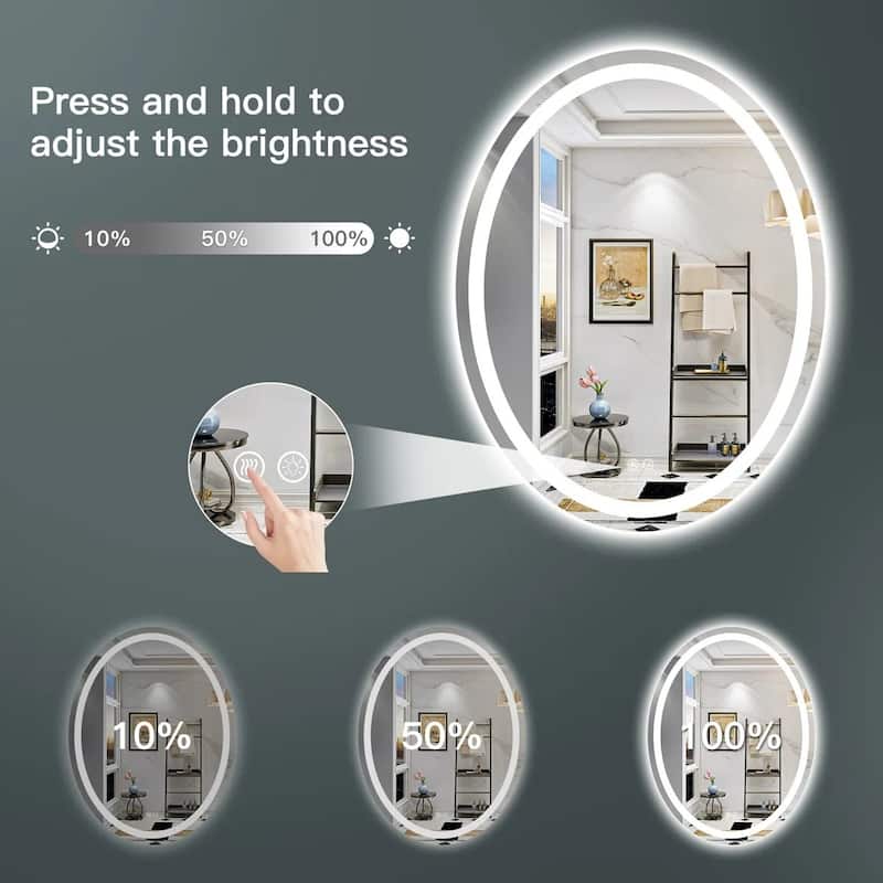 Full Size Oval Front & Back LED Lighted Anti-fog Tempered Glass Wall Bathroom Vanity Mirror