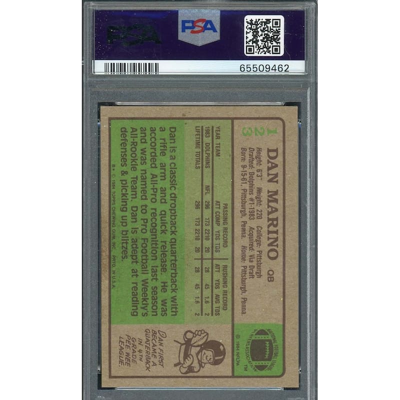 Dan Marino 1984 Topps Football Rookie Card RC #123 Graded PSA 6 - 8'6" x 11'6"