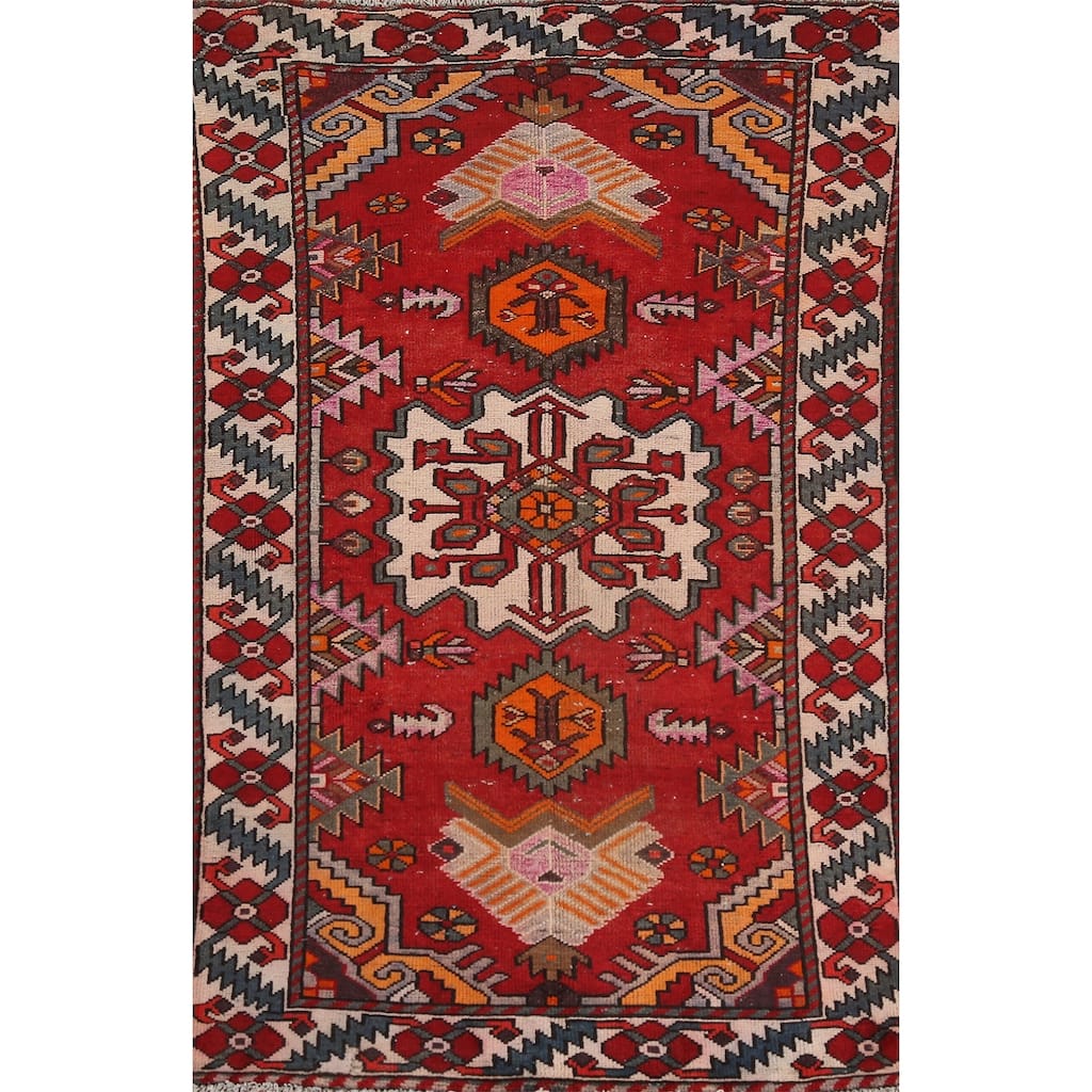 Hand Knotted Oriental 100% Wool Carpet Traditional Geometric Red Bakhtiari Area Rug - 6' 8'' X 3' 11''
