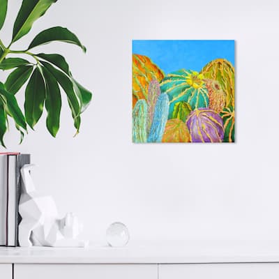 Wynwood Studio Canvas Floral and Botanical Vivian Fache - Giro-Cactus II Left Blue and Tropical Wall Art Canvas Print