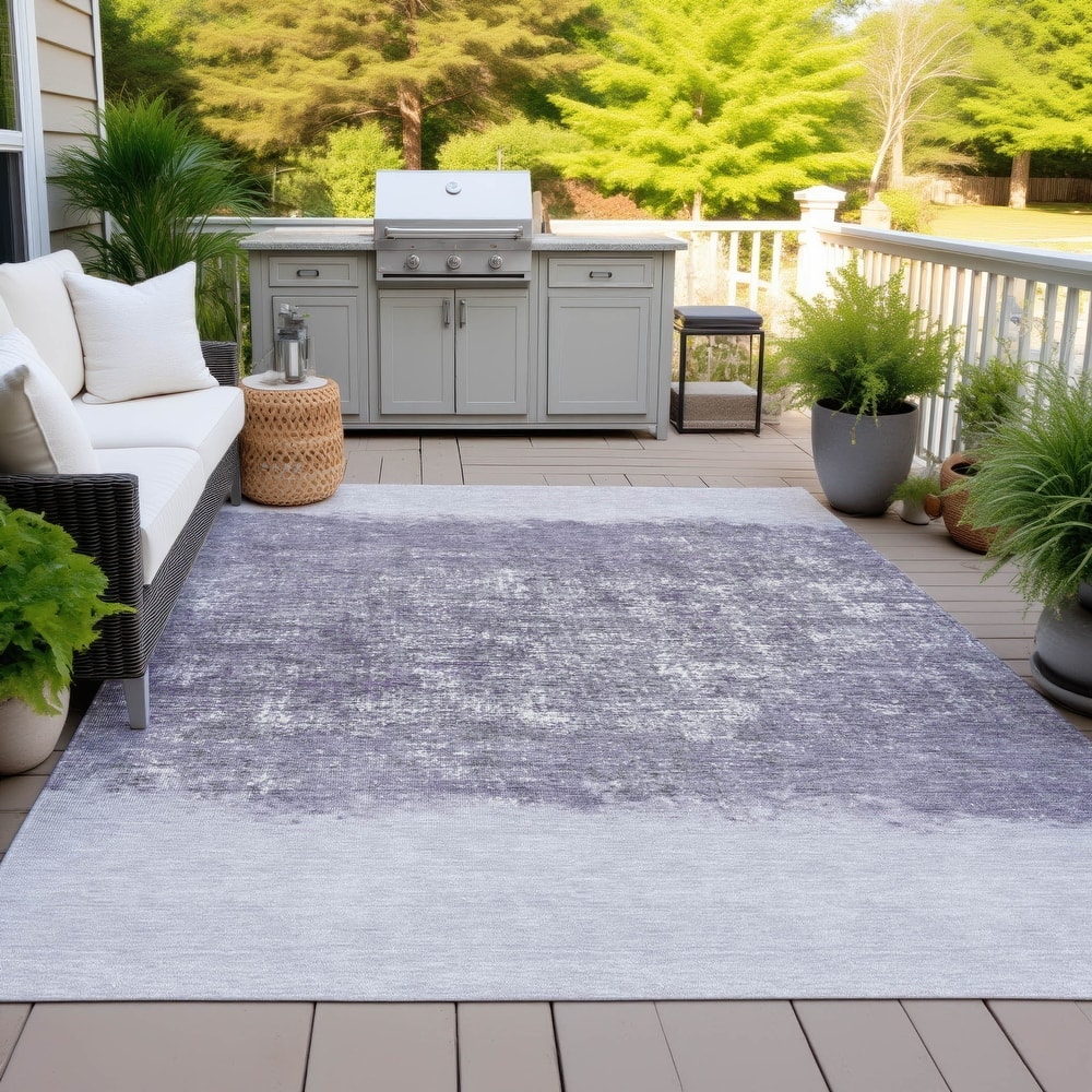 Machine Washable Indoor/Outdoor Border Ombre Chantille Rug