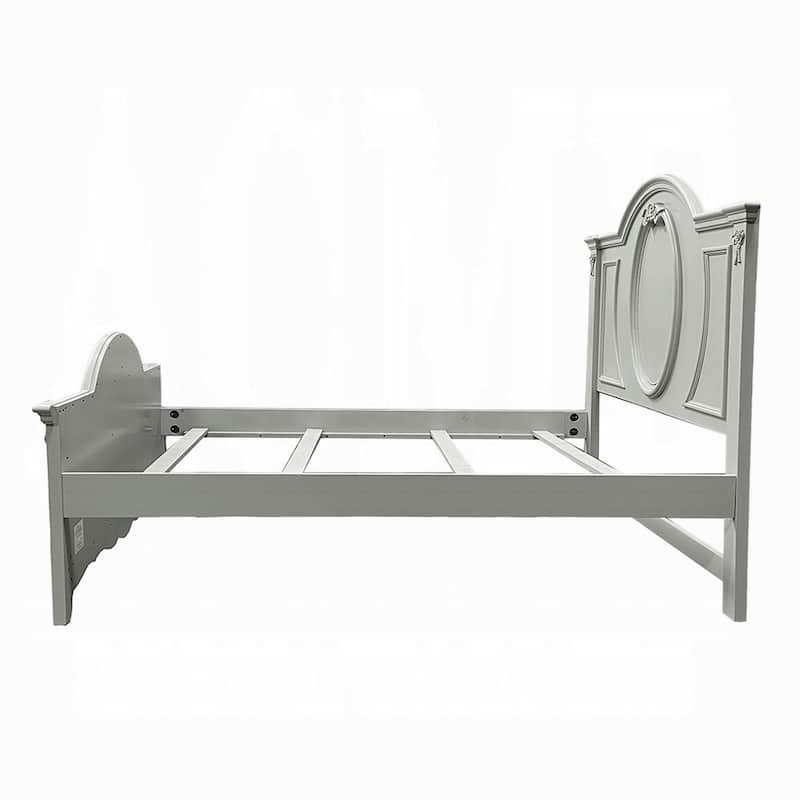 Auri Twin Size Bed, Arch Headboard, Rope Molding w Floral Motifs, Gray