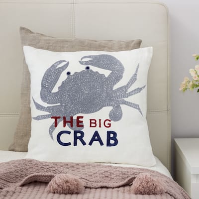Stubblefield Coastal White and Grey Crab Accent Pillows (Set of 2) by Porch & Den