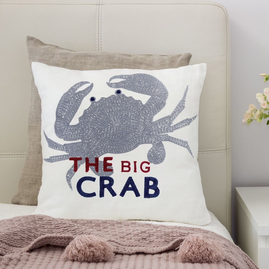 Stubblefield Coastal White and Grey Crab Accent Pillows (Set of 2) by Porch & Den