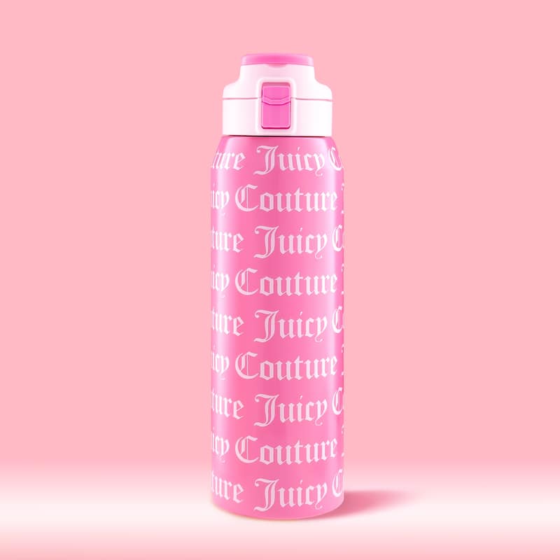 Juicy Couture Glam Getaway Hydration Stainless Steel Tumbler with Flip Top Lid - Hot Pink - 32oz